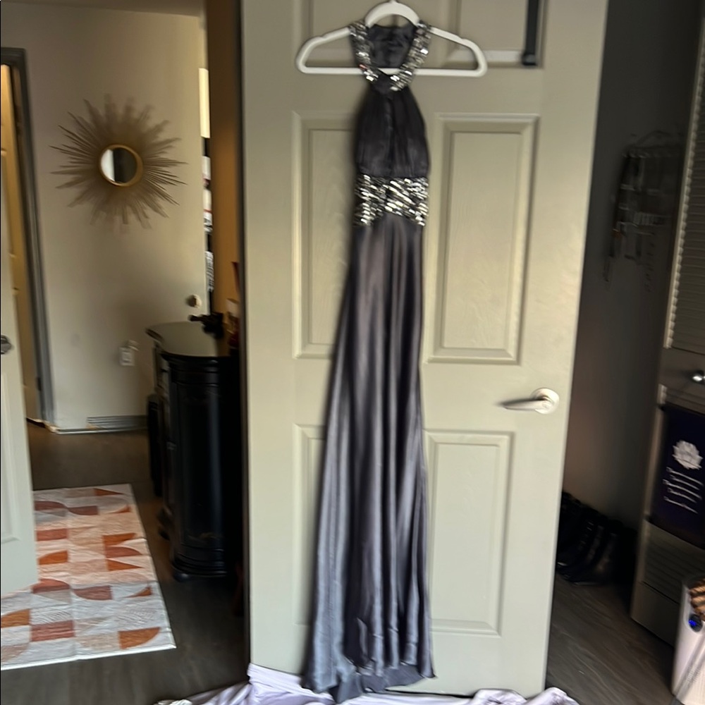 Elegant Gray Halter Evening Gown